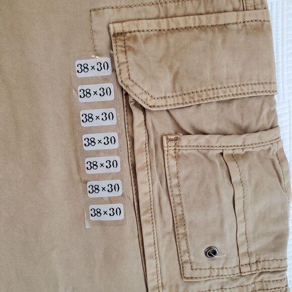 New Iron Co. Mens Belted Cargo Pants Regular-Fit Straight Leg Tan MSRP $54 38x30 - Picture 2 of 6